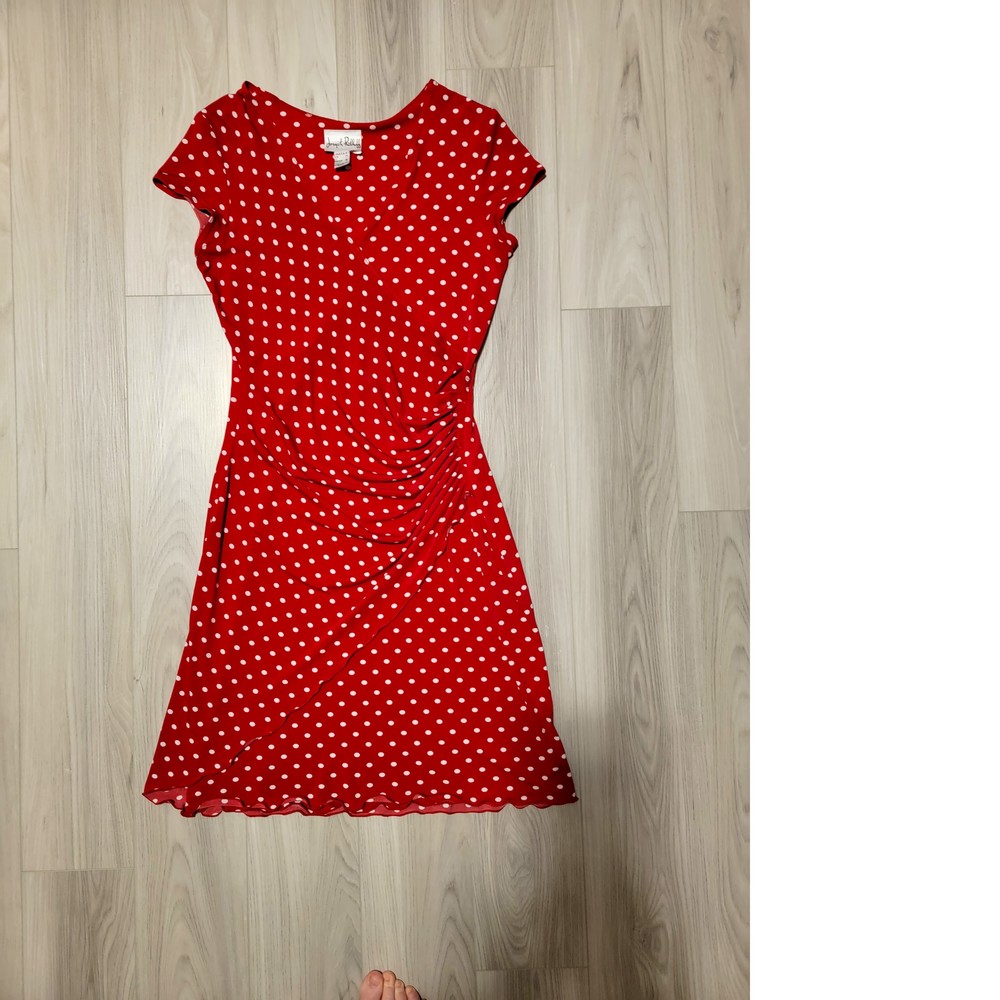 Joseph Ribkoff Red Polka Dot Cap-Sleeve Dress
